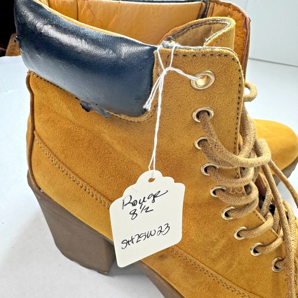 Rouge Platform Combat Boots Lace Up Lug Sole Women 8.5 Tan
